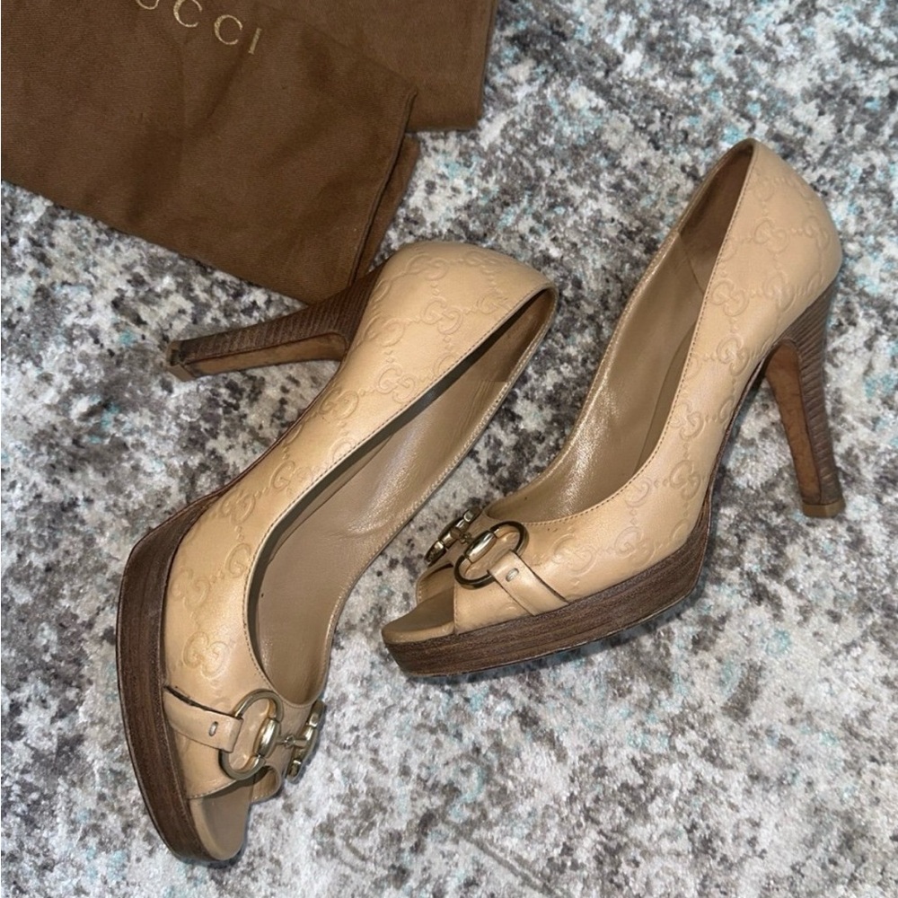GUCCI Guccissima Horse-bit Leather Peep Toe Pump - Picture 8 of 15